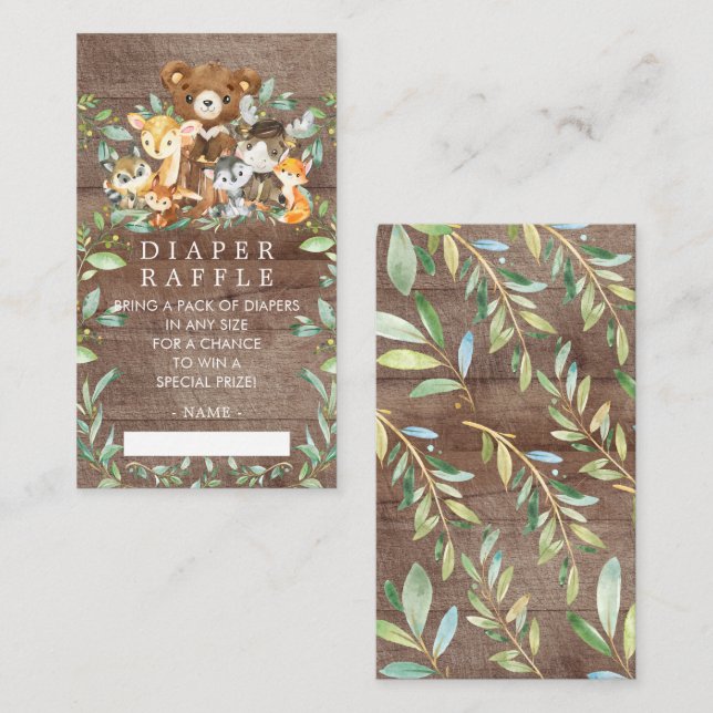 Skogsvänner Babyskor Diaper Raffle Biljett Tilläggskort (Fram/baksida)