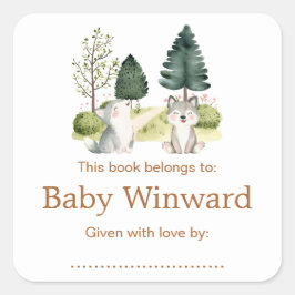 Skogsvarg Baby Shower Bokmärke Fyrkantigt Klistermärke
