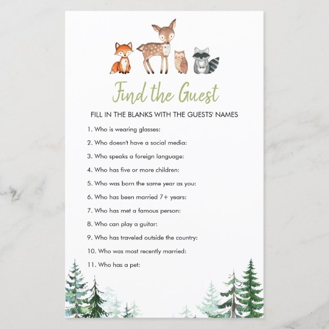 Skogsvärld Oh Pojke Baby Shower Hitta Gästen (Framsida)