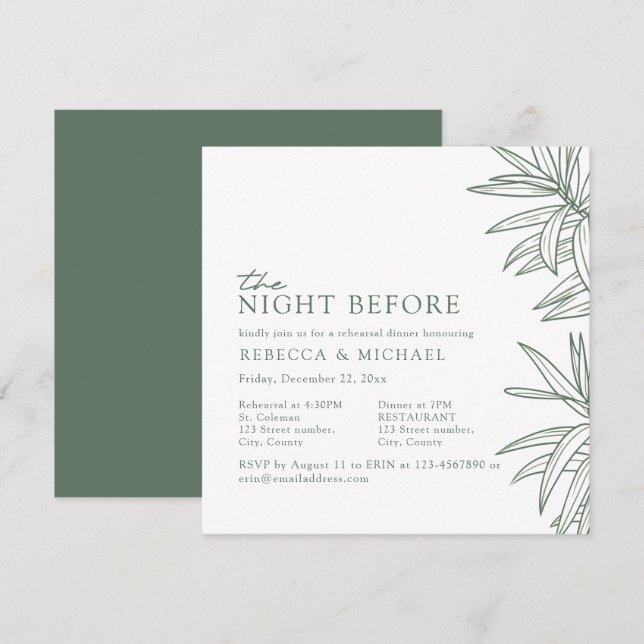 Skogsvarvall - enkel botanisk Grönt Inbjudningar (Fram/baksida)