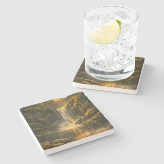Skogsvattenfall Konstnärlig kalkstens Coaster Stenunderlägg (Sidan)