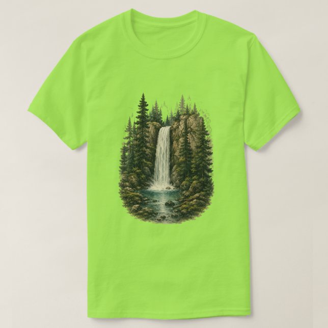 Skogsvattenfall Landskaps Grafisk T-Shirt (Design framsida)