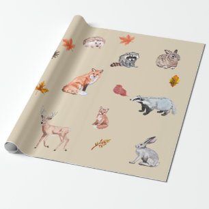 Skogsvattenfärg Djur Skog Räv Älg Kanin Presentpapper