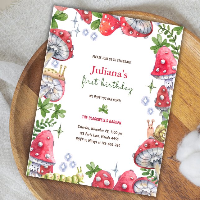 Skogsvattenfärg Svamp Födelsedagsfest Vykort (Woodland Forest Watercolor Mushroom Birthday Party Postcard)