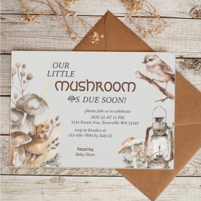 Skogsvattenfärgen Mushroom Baby Shower Inbjudningar (Skapare uppladdad)