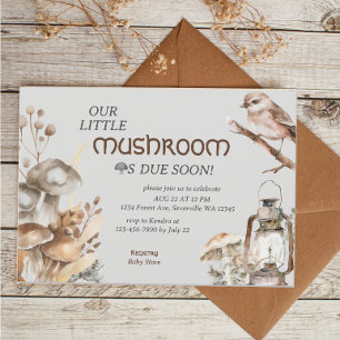 Skogsvattenfärgen Mushroom Baby Shower Inbjudningar