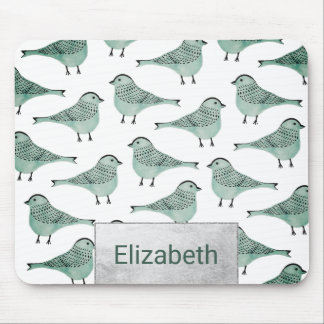 Skogsvattenfärgsfåglars svarta penseldrag, grönt musmatta