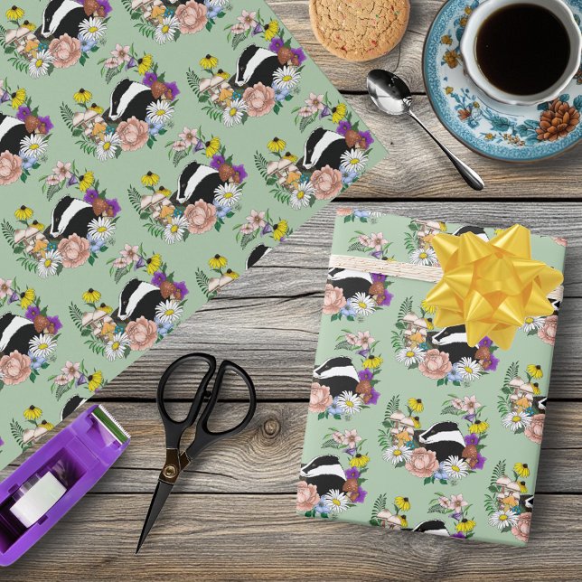 Skogsväxter Grävling Vilda blommor Svamp Salvia Gr Presentpapper (Skapare uppladdad)