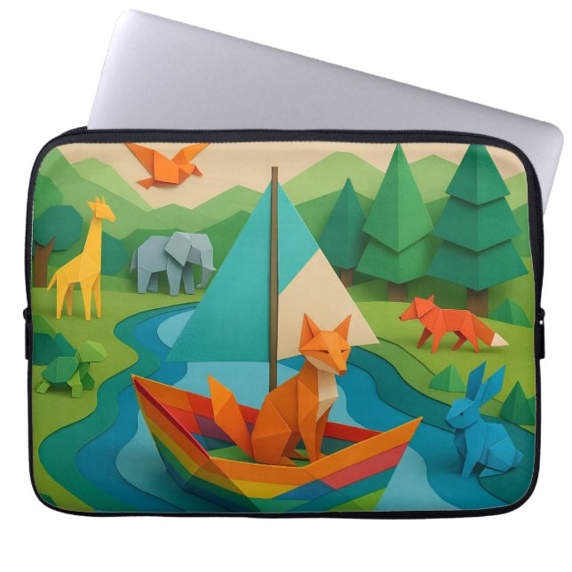 Skogsvikta djur – Färgglad Origami Vilda Djur  Laptop Fodral (Framsidan)