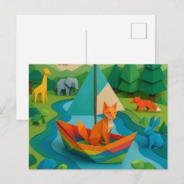 Skogsvikta Djur – Färgglad Origami-vildliv  Helg Vykort