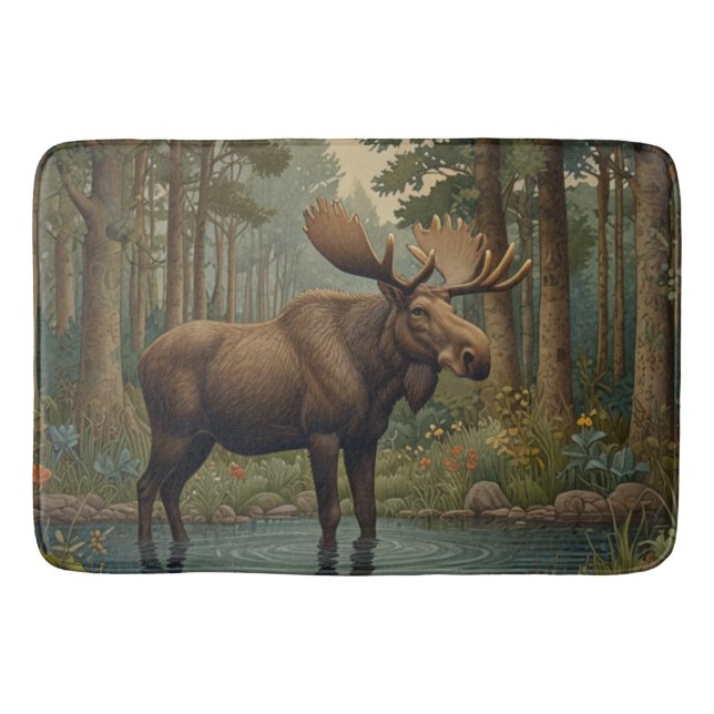 Skogsvildmark från Rustic moose boho woodland Badrumsmatta (Framsidan)
