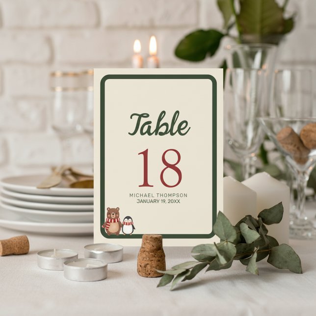 Skogsvinter Baby Shower Bordsnummer (Celebrate a little boy on the way with these charming woodland winter baby shower table numbers.)