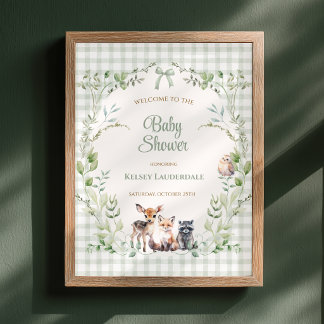Skogsvis Sagegrön Rutig Bebis Dusj Välkommen Poster