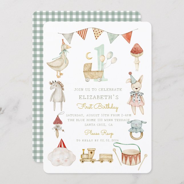 Skogsvit Svamp Stuga Gamla Leksaker Akvarell Inbjudningar (Skapare uppladdad)