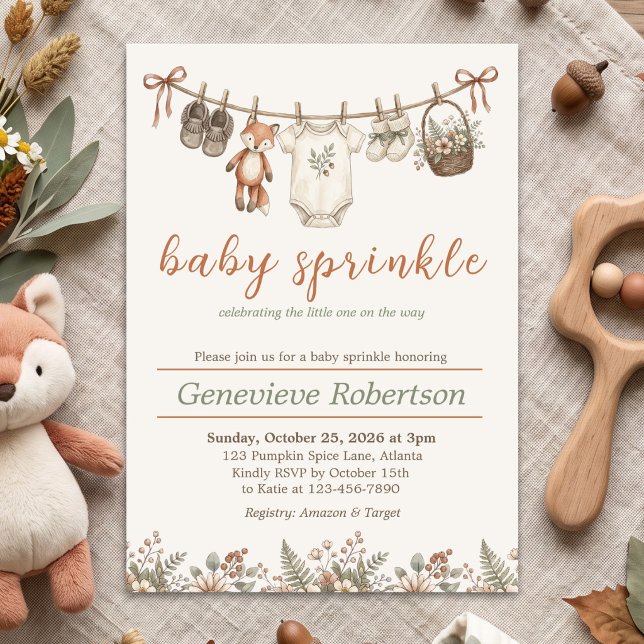 Skogsvulp Baby Sprinkle Barnkalas Höst Inbjudningar (Baby Sprinkle Woodland Fox Baby Shower Fall Invitation)
