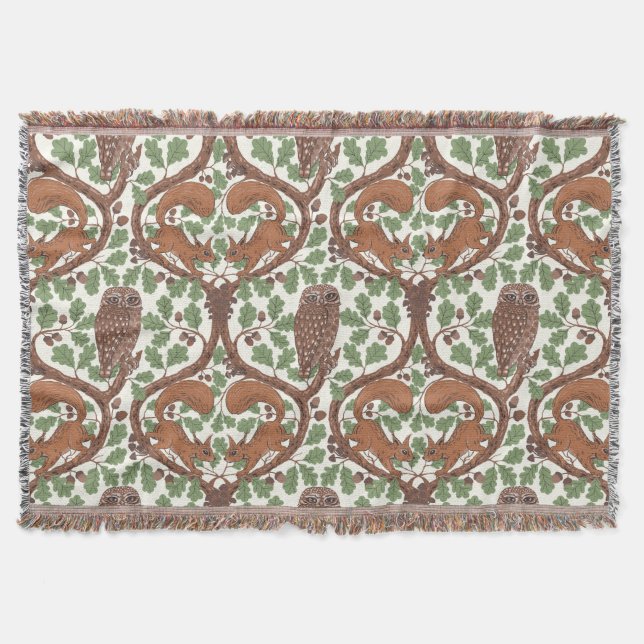 Skogvisare/Uggla och ekorrar i Oak/mo Filt (Framsidan)