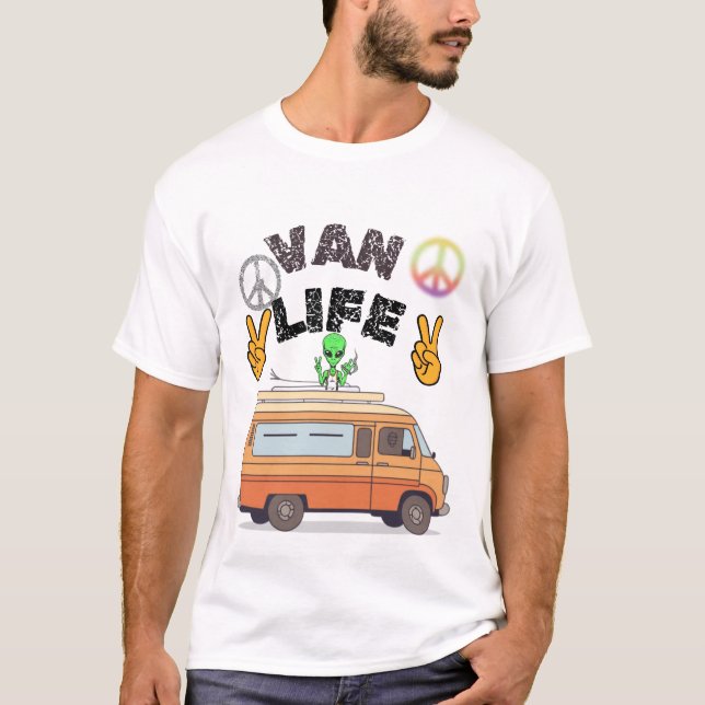 Sköjtskjorta med van life-utomjording och fredstec t shirt (Framsida)