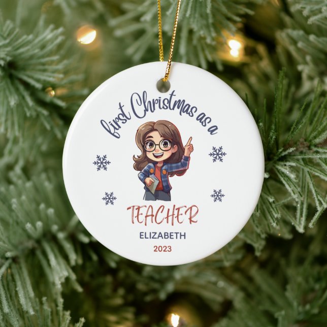 Skola 1:a julläraren Cute Gift Namn Julgransprydnad Keramik (Träd)