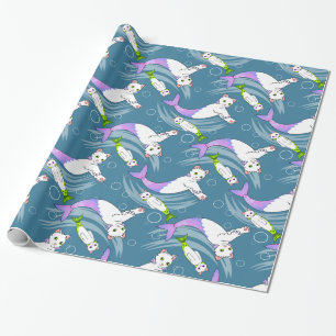 Skola av Purrmaids som slår in papper Presentpapper