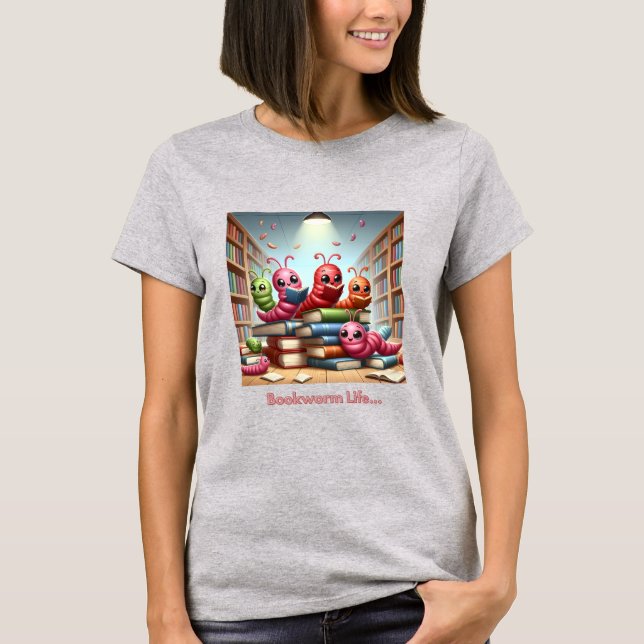 Skola Bibliotek Bookworm Life T-shirt (Framsida)