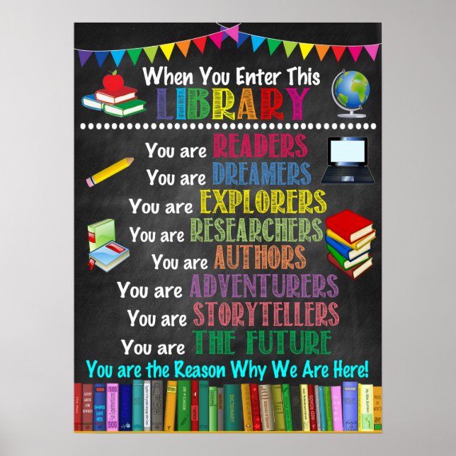 Skola Bibliotek Classroom Printable Poster (Framsidan)