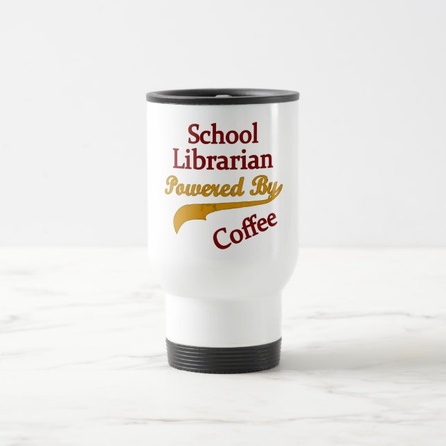 Skola bibliotekarien som drivas av kaffe resemugg (Center)