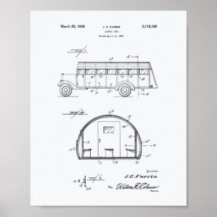 Skola Buss 1937 Patent Art White Papper Poster