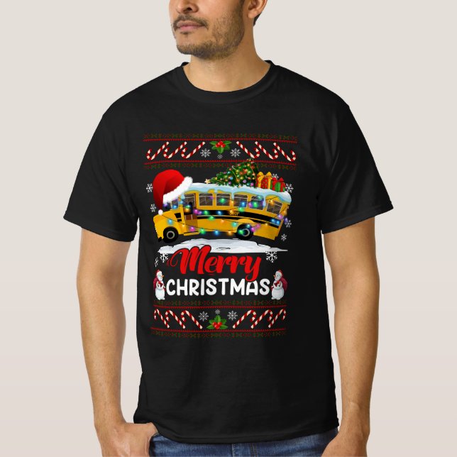 Skola Buss Driver God jul Ljus Julafton ugly T Shirt (Framsida)
