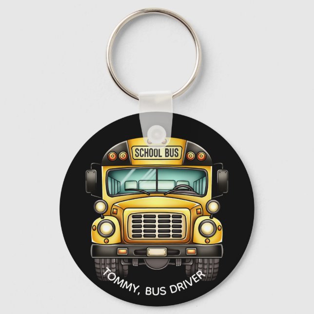 Skola Buss Driver. Personlig Nyckelring (Framsida)
