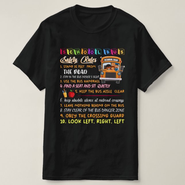 Skola Buss Safety Regler T Shirt,  School Buss Dri T Shirt (Design framsida)