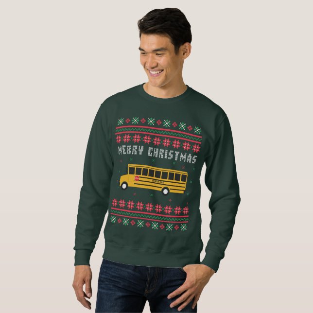 Skola Buss Ugly jul Sweater Lång Ärmad Tröja (Hel framsida)