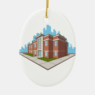 Skola byggnad julgransprydnad keramik