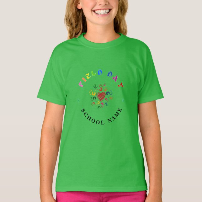 Skola fält dag grönt färg Team Cheer Squad T Shirt (Framsida)