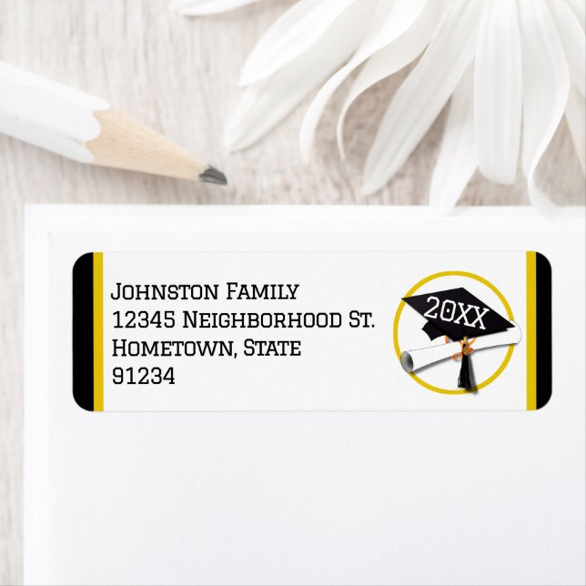 Skola Färg Black och Guld Studenten Returadress Etikett (Insitu)
