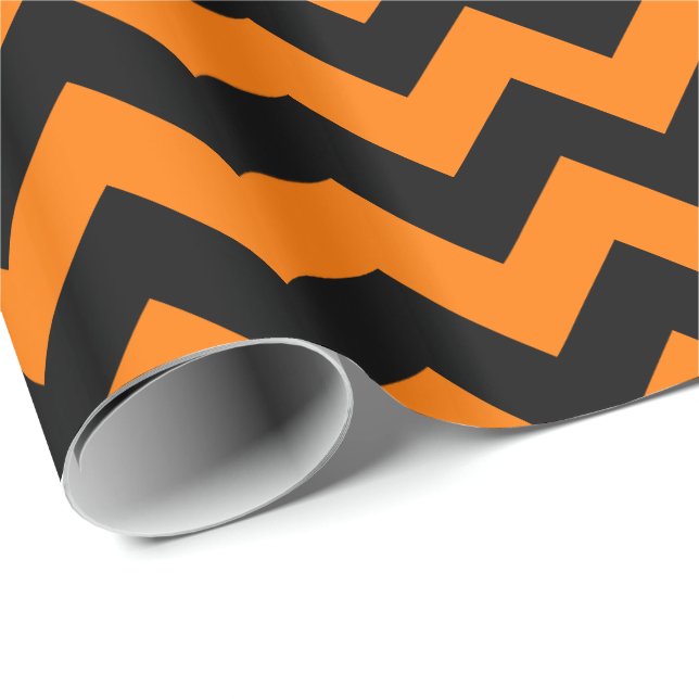 Skola Färg Chevron Gift Wrap Orange and Black Presentpapper (Rullad Hörn)