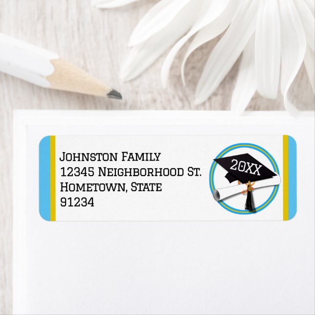 Skola Färg Lt Blue och Guld Studenten Returadress Etikett (Insitu)