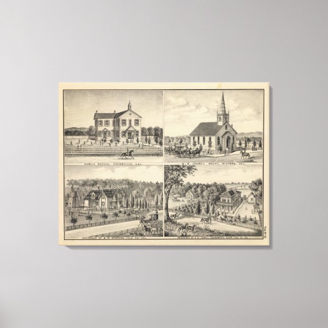 Skola, kyrka, bostäder, Yolo Co Canvastryck (Framsida)