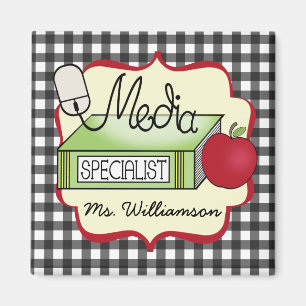 Skola massmediaspecialisten - grå Gingham Magnet