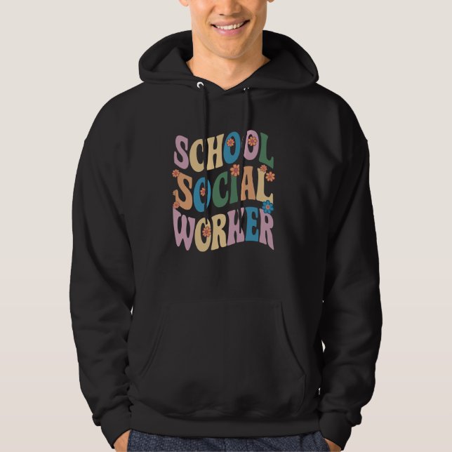 Skola Social Worker Flowers Groovy School Social Hoodie (Framsida)