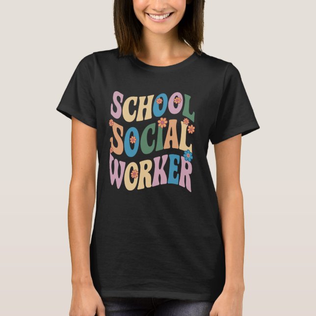 Skola Social Worker Flowers Groovy School Social T Shirt (Framsida)
