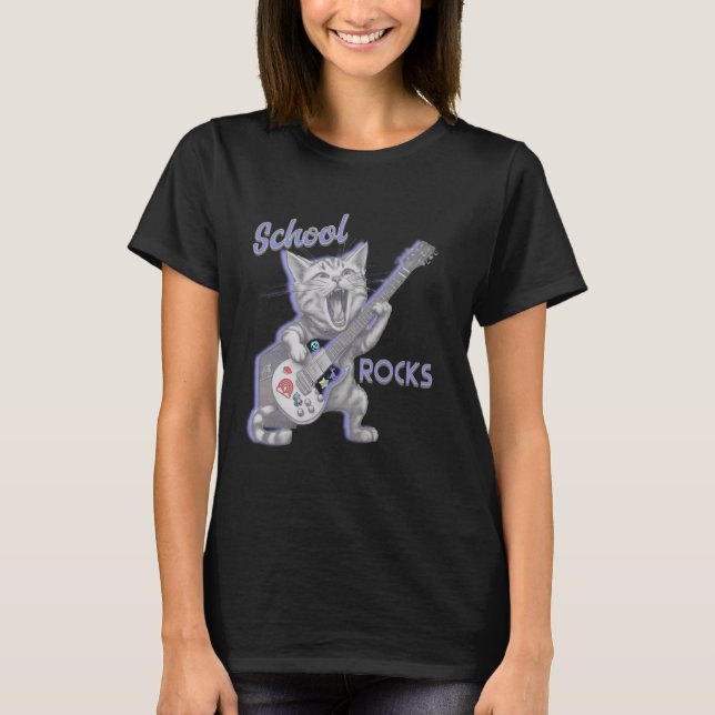 Skola Sten Cat Guitar Back to school Tonåringar Ki T Shirt (Framsida)