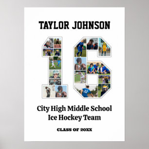 Skola Studenten Player nummer 16 Fotokollage Poster