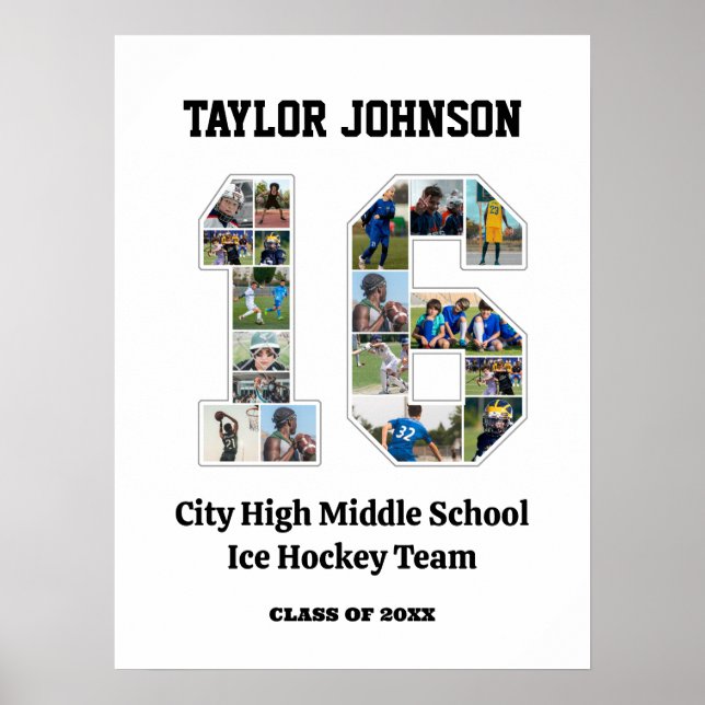 Skola Studenten Player nummer 16 Fotokollage Poster (Framsidan)