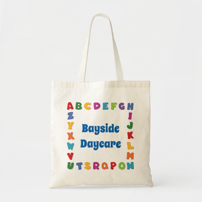 Skola Tote Bag med Bright Polka Dot Alphabet Tygkasse (Framsidan)