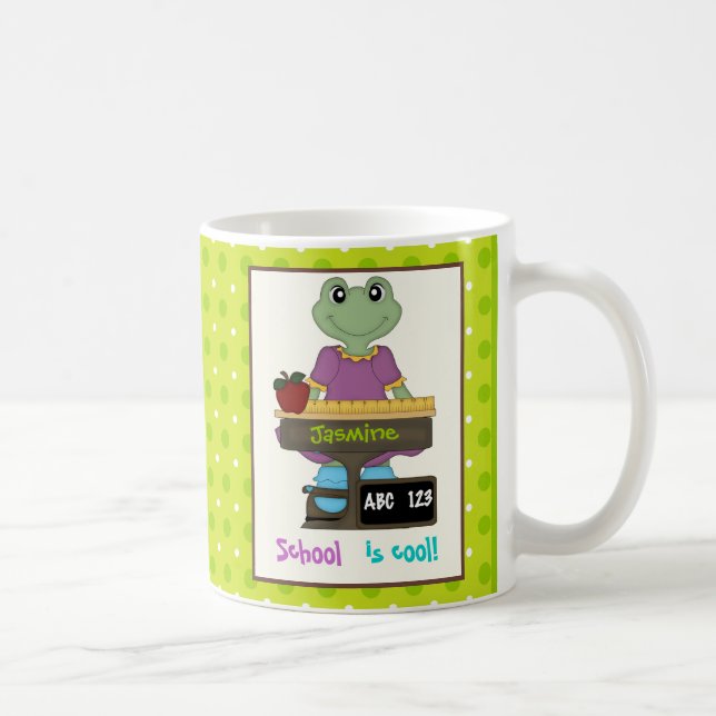 Skolan är coola! Frog vid hennes skrivbord Back to Kaffemugg (Höger)