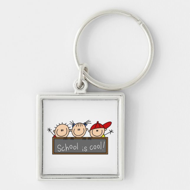 Skolan är Coola Fyrkantig Silverfärgad Nyckelring (Framsidan)