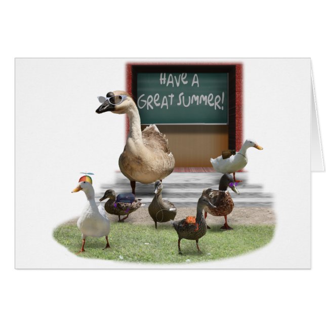 Skolan är ute, lilla dockor med lärare Goose Hälsningskort (Framsidan Horizontal)