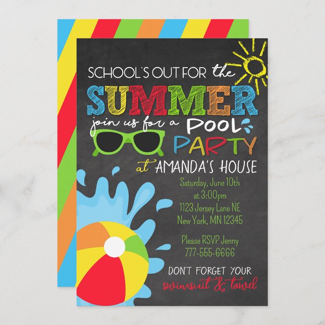 Skolan är ute till sommarschalkboard Party Inbjudningar (School's Out for the Summer Chalkboard Party Invite)