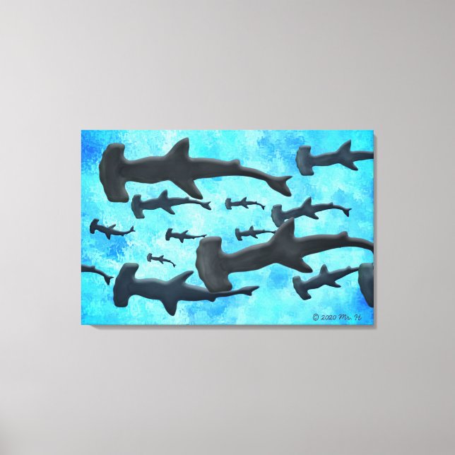Skolan Hammerhead Sharks i Silhouette Canvastryck (Framsida)