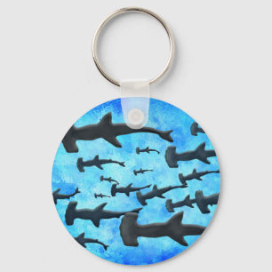 Skolan Hammerhead Sharks i Silhouette Nyckelring
